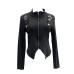 Irregular Zipper Stand Collar Fitted Long Sleeve Base Layer Top