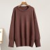 Round Neck Sweater Pure Color Versatile Casual Loose Pullover Knit Round Neck Sweater