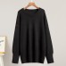 Round Neck Sweater Pure Color Versatile Casual Loose Pullover Knit Round Neck Sweater