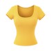 U-shaped solid color short sleeved T-shirt with chest cushion for women