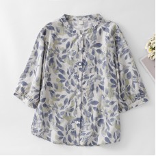 Printed stand up collar top for women