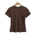 Solid color shoulder high waist short sleeved T-shirt
