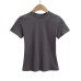 Solid color shoulder high waist short sleeved T-shirt