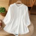 Stand Collar Single Breasted Soft Solid Color Shirt Blouse for Women