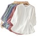 Stand Collar Single Breasted Soft Solid Color Shirt Blouse for Women