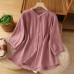 Stand Collar Single Breasted Soft Solid Color Shirt Blouse for Women
