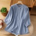 Stand Collar Single Breasted Soft Solid Color Shirt Blouse for Women