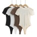 Small round neck crotch mesh women's T-shirt with patchwork short sleeves