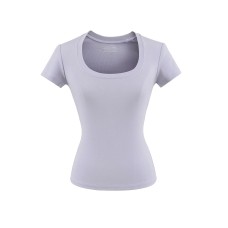 Lyocell solid color U-neck shoulder short sleeved T-shirt Lyocell solid color U-neck shoulder short sleeved T-shirt