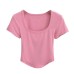 Ice porcelain cotton large U-neck short sleeved T-shirt for women