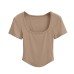 Ice porcelain cotton large U-neck short sleeved T-shirt for women