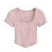 Ice porcelain cotton large U-neck short sleeved T-shirt for women