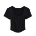 Ice porcelain cotton large U-neck short sleeved T-shirt for women