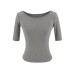 Big U-neck five quarter sleeve crop top with exposed navel