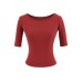 Big U-neck five quarter sleeve crop top with exposed navel