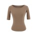 Big U-neck five quarter sleeve crop top with exposed navel