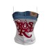 Print Splicing Denim Strapless Crop Top Print Splicing Denim Strapless Crop Top