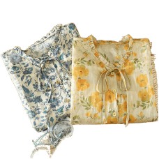 Printed collar tie button sleeveless top for women