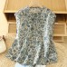 Printed collar tie button sleeveless top for women Printed collar tie button sleeveless top for women