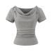 Pink collar knitted short sleeved top for women