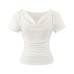 Pink collar knitted short sleeved top for women