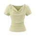 Pink collar knitted short sleeved top for women