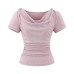 Pink collar knitted short sleeved top for women