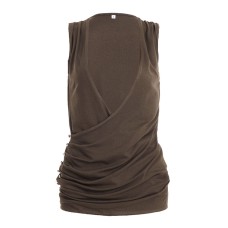 Design Sense Deep V-Neck Sleeveless Crop Top  Y2K Spicy Girl Style Asymmetric Pleated Mid-Length Top Fashion Women's Clothing
