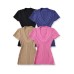 V-neck knitted short sleeved waist cinching elastic base top for women