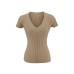 V-neck knitted short sleeved waist cinching elastic base top for women