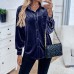 Turn-down Collar Long-sleeved Velvet Open-front Top for Autumn and Winter