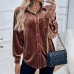 Turn-down Collar Long-sleeved Velvet Open-front Top for Autumn and Winter
