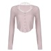 Gentle V-neck Single-breasted Knitted Top Pure Color Slim Long-sleeve Base Layer