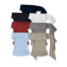 Slanted shoulder one shoulder ribbon top for women