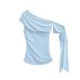 Slanted shoulder one shoulder ribbon top for women Slanted shoulder one shoulder ribbon top for women