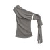 Slanted shoulder one shoulder ribbon top for women Slanted shoulder one shoulder ribbon top for women