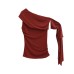 Slanted shoulder one shoulder ribbon top for women Slanted shoulder one shoulder ribbon top for women