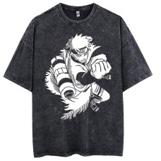 Naruto Anime Print T-Shirt Summer Cotton Washed Vintage Short Sleeve