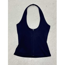 Sexy Low-Cut Zipper Halter Knitted Strap Women's  Pure Color Versatile Elegant Slim Top