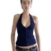 Sexy Low-Cut Zipper Halter Knitted Strap Women's  Pure Color Versatile Elegant Slim Top