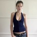 Sexy Low-Cut Zipper Halter Knitted Strap Women's  Pure Color Versatile Elegant Slim Top