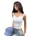 Street Style Spliced Slimming Two-Piece Irregular Strap Crop Top with Waist-Cinching Design