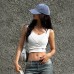 Street Style Spliced Slimming Two-Piece Irregular Strap Crop Top with Waist-Cinching Design