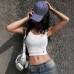 Street Style Spliced Slimming Two-Piece Irregular Strap Crop Top with Waist-Cinching Design
