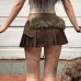 Street Style Fuzzy Waistband Spliced Skirt Wide Waistband Tie Design Side Zipper Pleated Skirt
