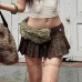 Street Style Fuzzy Waistband Spliced Skirt Wide Waistband Tie Design Side Zipper Pleated Skirt