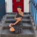 Gentle Style Charming Polka Dot One-Shoulder Dress Sexy Backless Tie Low Waist Irregular Short Skirt