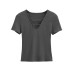 V-neck elastic short sleeved T-shirt
