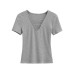 V-neck elastic short sleeved T-shirt