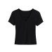 V-neck elastic short sleeved T-shirt